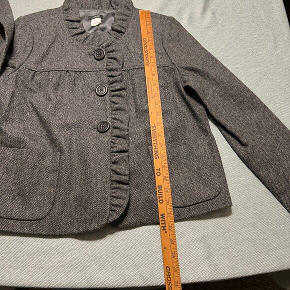 J CREW CROPPED RUFFLED BLAZER GRAY HERRINGBONE SIZE 8 - Picture 10 of 10